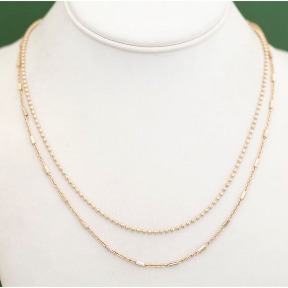 Vintage Double Gold Tone Chained Fashion Multi Strand Necklace 17 1/2 inch - W20 - Picture 2 of 3